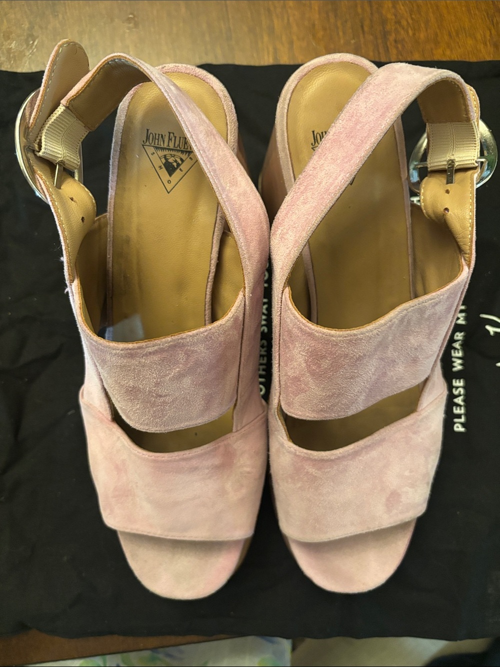 John Fluevog Blush Pink Suede Platform Wedge Sandals - Picture 2 of 9